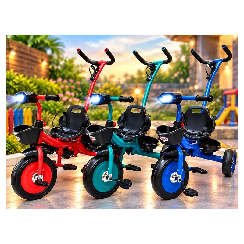 Kidilo TS430 Deluxe Baby Tricycle with Parent Push Bar & LED Headlight
